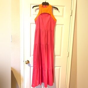 Bright Vibrant Keyhole Summer Maxi Dress LARGE